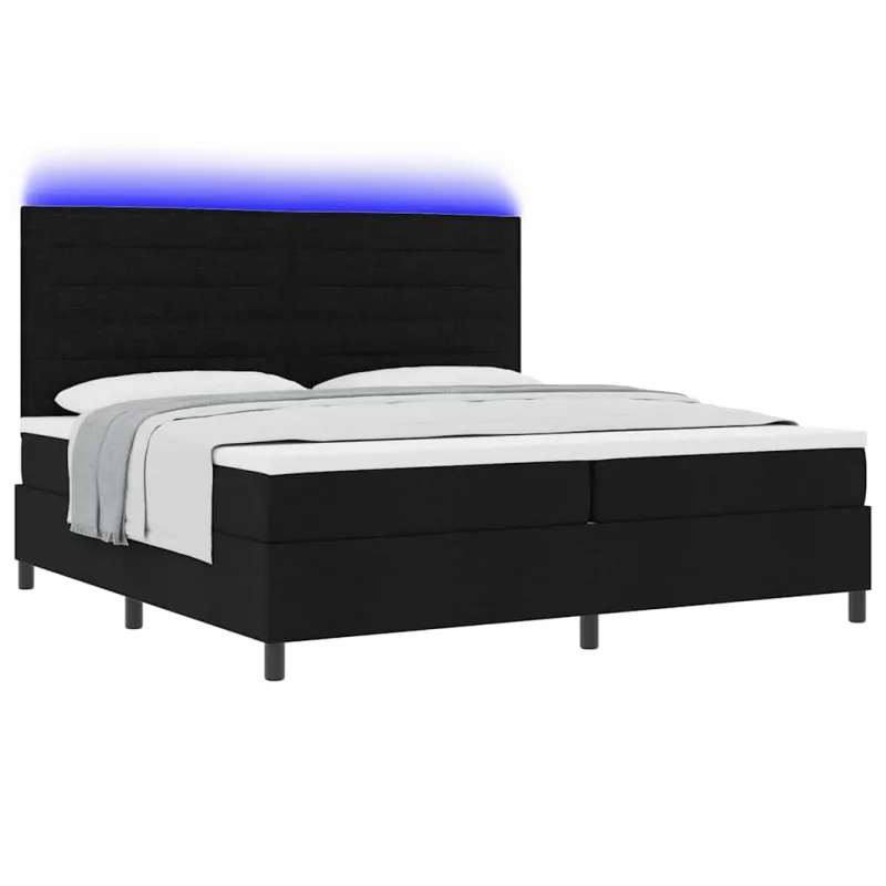 Kiemas lova su čiužiniu su LED Juoda 200 x 200 cm audinys