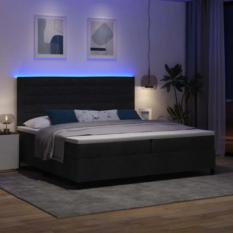 Kiemas lova su čiužiniu su LED Juoda 200 x 200 cm audinys