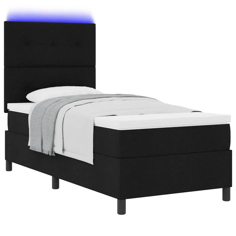 Kiemas lova su čiužiniu su LED Juoda 80 x 200 cm audinys