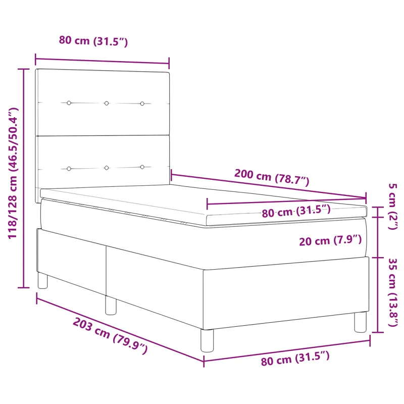 Kiemas lova su čiužiniu su LED Juoda 80 x 200 cm audinys