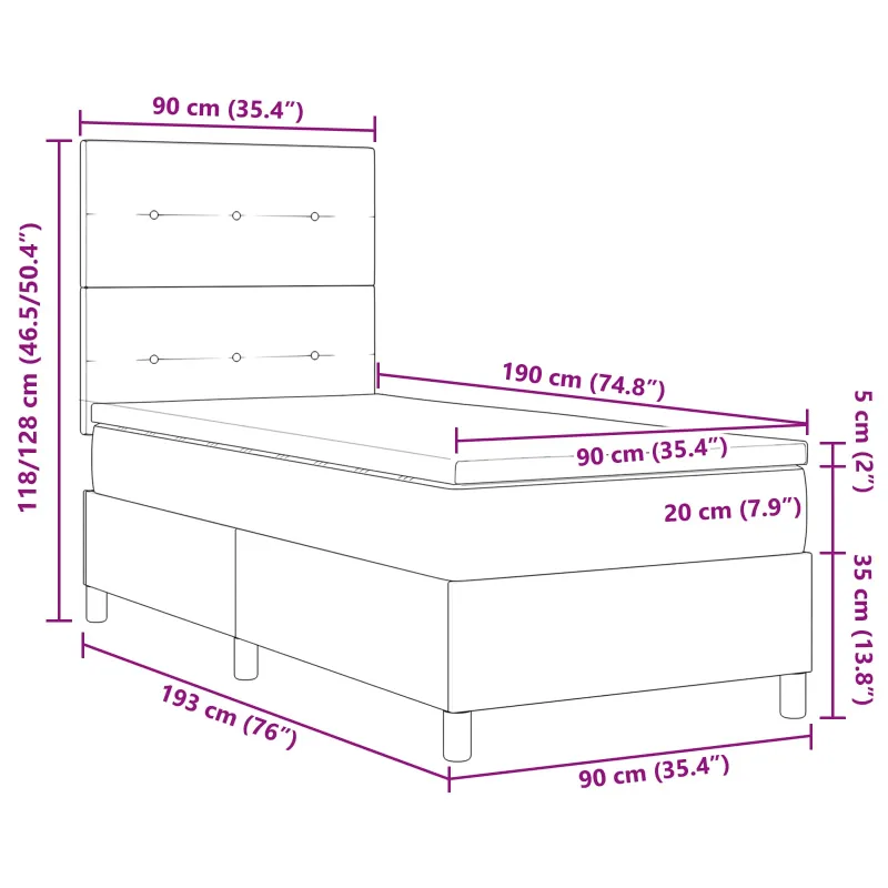 Kiemas lova su čiužiniu su LED Tamsiai ruda 90 x 190 cm audinys