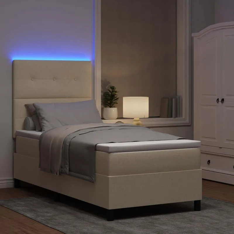Kiemas lova su čiužiniu su LED Kreminė 90 x 190 cm audinys
