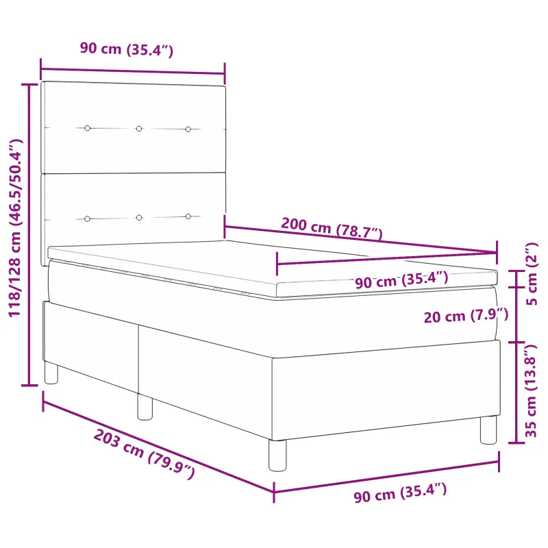Kiemas lova su čiužiniu su LED Juoda 90 x 200 cm audinys