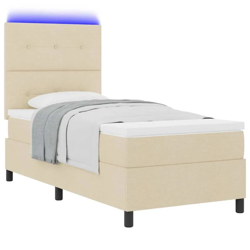 Kiemas lova su čiužiniu su LED Kreminė 100 x 200 cm audinys