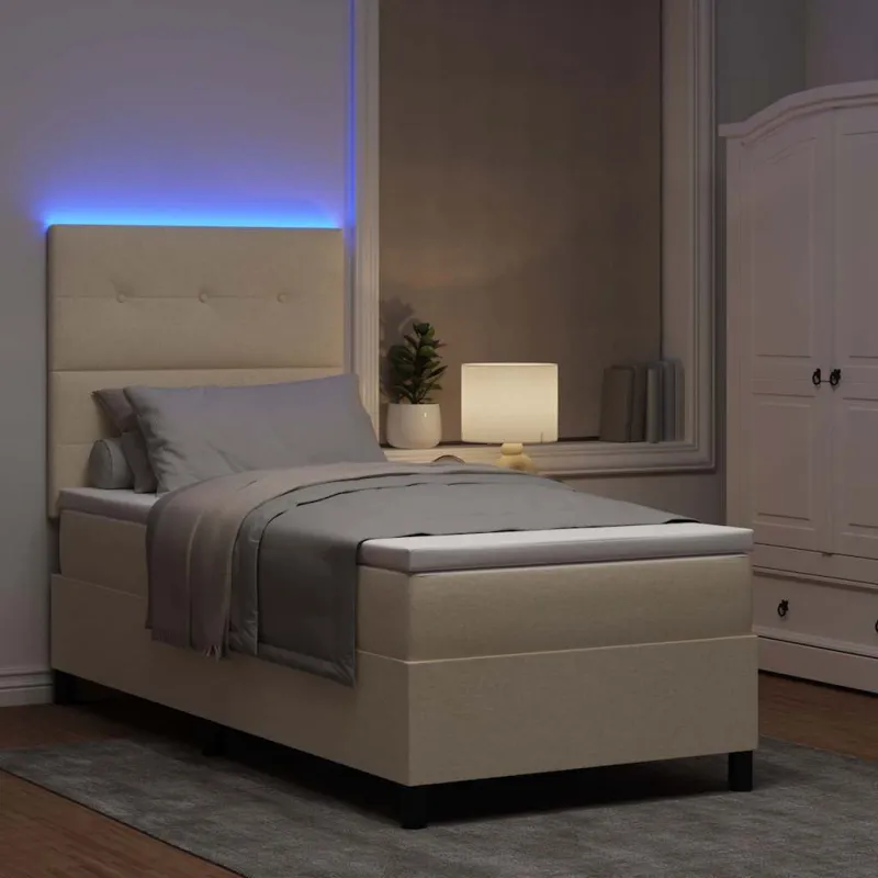 Kiemas lova su čiužiniu su LED Kreminė 100 x 200 cm audinys