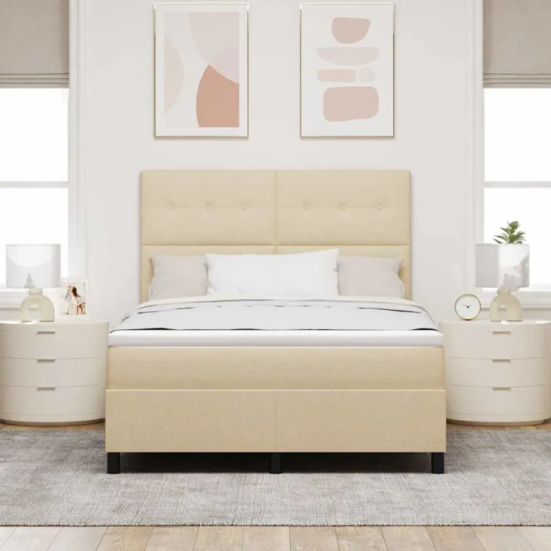 Kiemas lova su čiužiniu su LED Kreminė 140 x 190 cm audinys