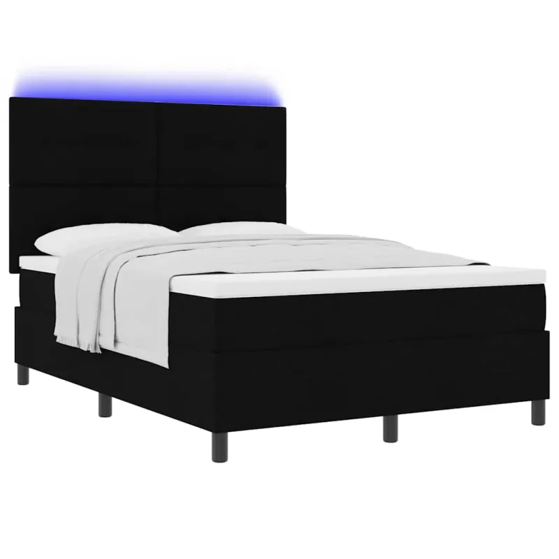 Kiemas lova su čiužiniu su LED Juoda 160 x 200 cm audinys