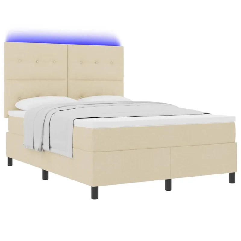 Kiemas lova su čiužiniu su LED Kreminė 160 x 200 cm audinys