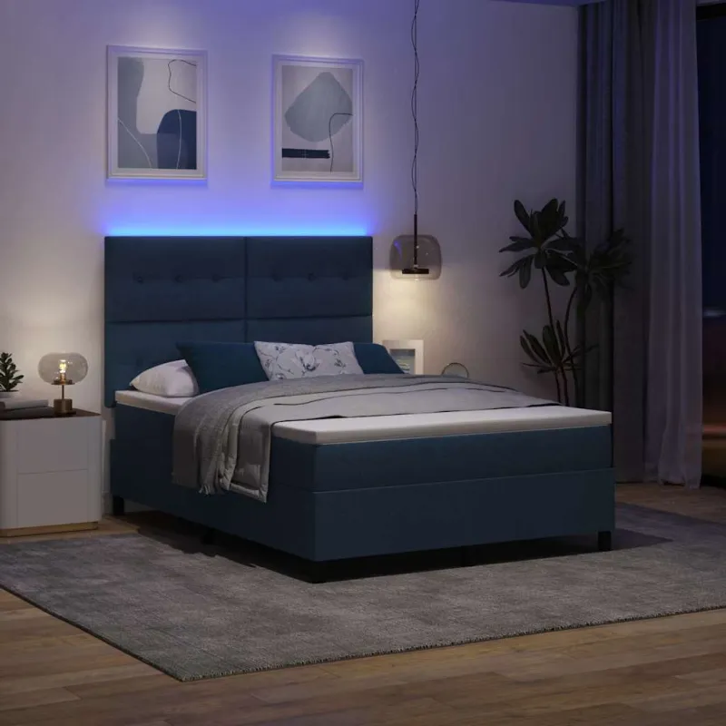 Kiemas lova su čiužiniu su LED Mėlyna 160 x 200 cm audinys