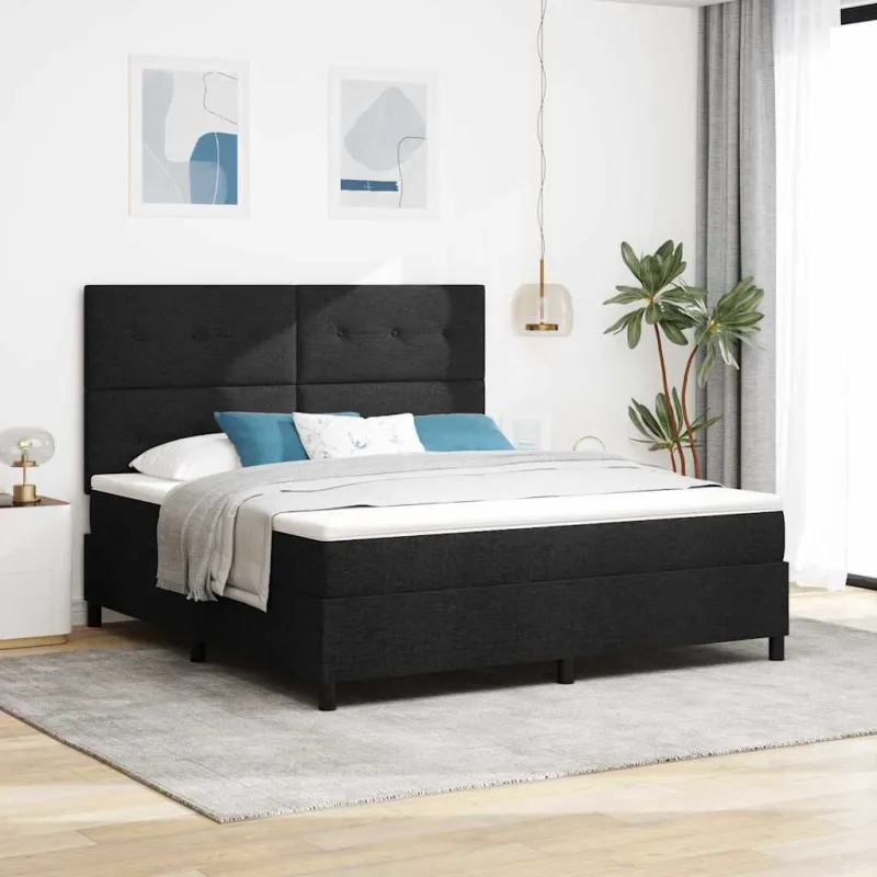 Kiemas lova su čiužiniu su LED Juoda 180 x 200 cm audinys