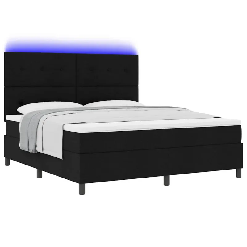 Kiemas lova su čiužiniu su LED Juoda 180 x 200 cm audinys