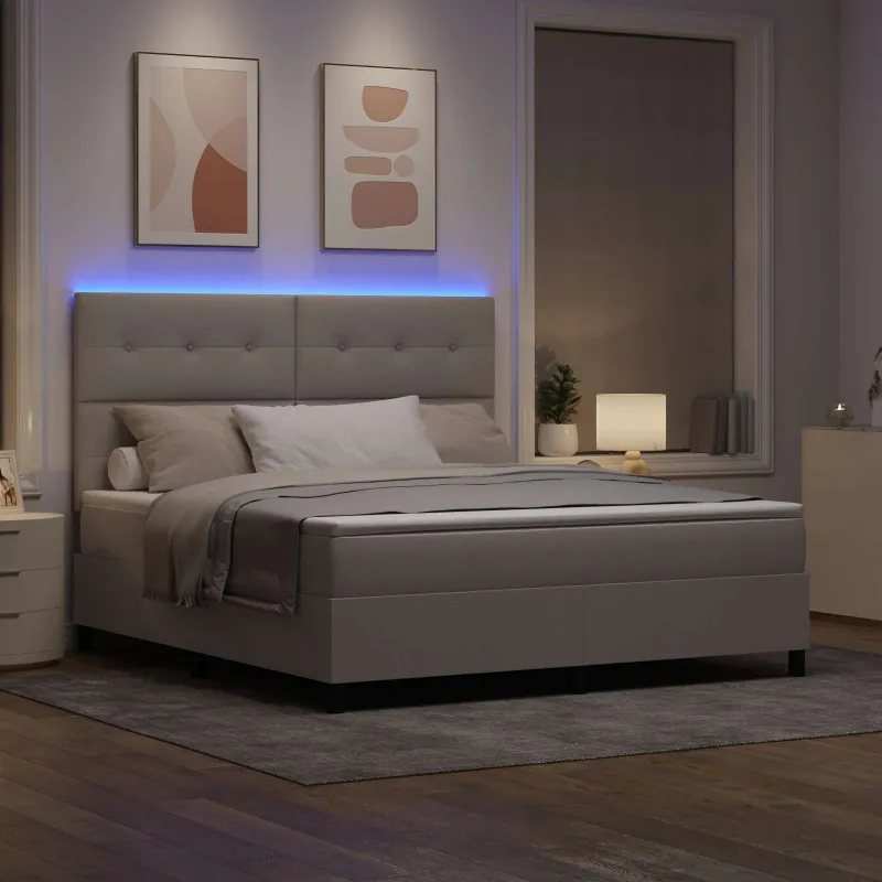 Kiemas lova su čiužiniu su LED Taupe 180 x 200 cm audinys