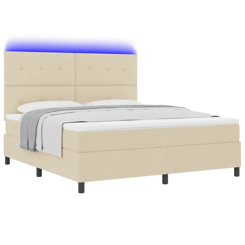 Kiemas lova su čiužiniu su LED Kreminė 180 x 200 cm audinys