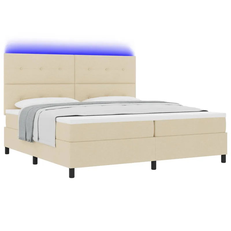 Kiemas lova su čiužiniu su LED Kreminė 200 x 200 cm audinys