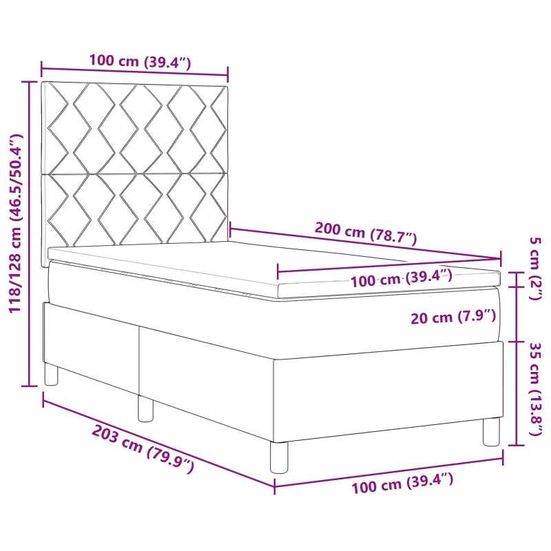 Kiemas lova su čiužiniu Šviesiai pilka 100 x 200 cm audinys