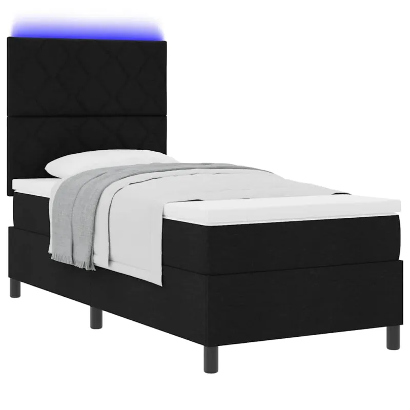 Kiemas lova su čiužiniu su LED Juoda 100 x 200 cm audinys