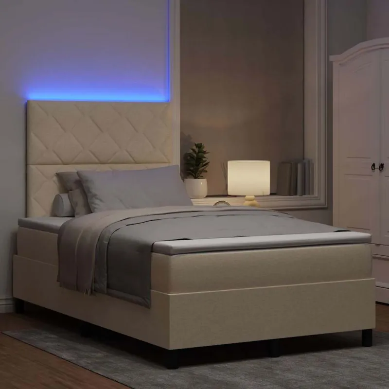 Kiemas lova su čiužiniu su LED Kreminė 120 x 200 cm audinys