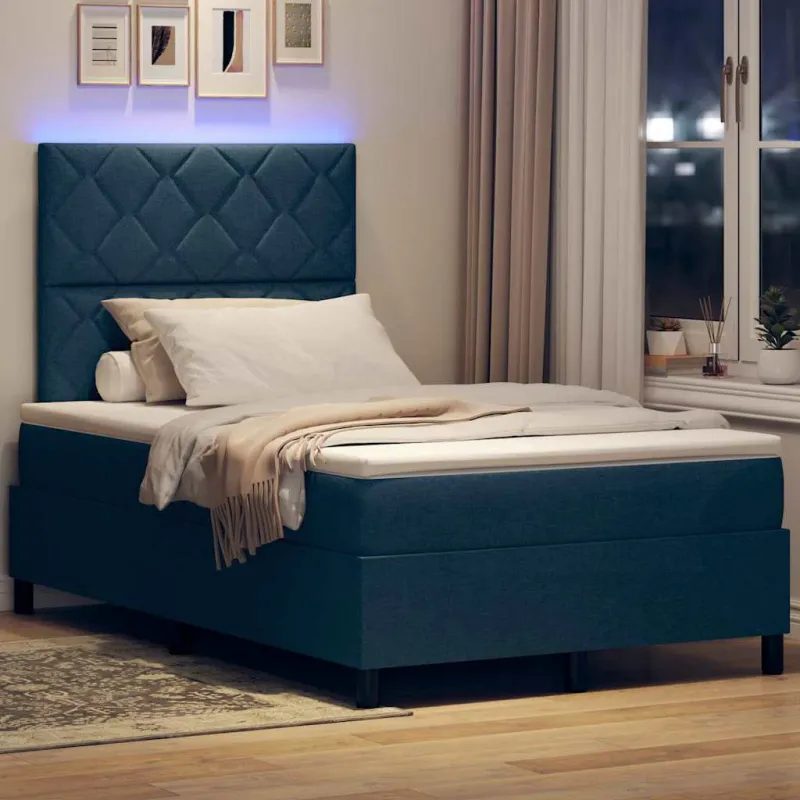 Kiemas lova su čiužiniu su LED Mėlyna 120 x 200 cm audinys
