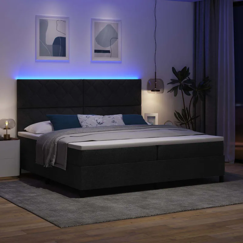 Kiemas lova su čiužiniu su LED Juoda 200 x 200 cm audinys