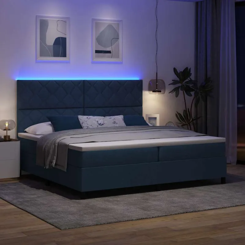 Kiemas lova su čiužiniu su LED Mėlyna 200 x 200 cm audinys