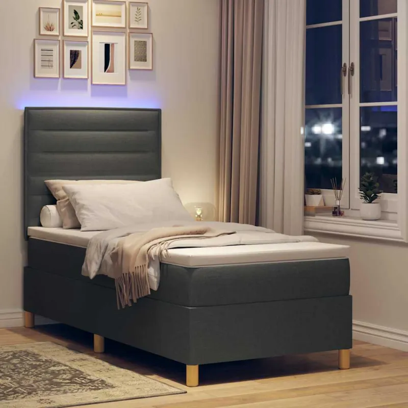 LED Čiužinio Lova su čiužiniu Tamsiai pilka 80 x 200 cm audinys