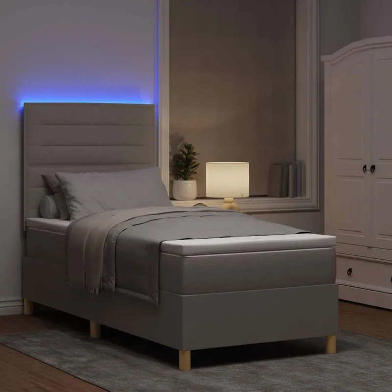 LED Čiužinio Lova su čiužiniu Taupe 90 x 190 cm audinys