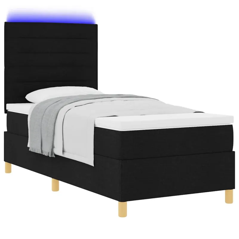 LED Čiužinio Lova su čiužiniu Juoda 90 x 200 cm audinys