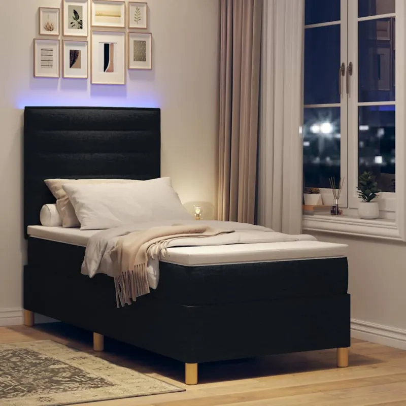 LED Čiužinio Lova su čiužiniu Juoda 100 x 200 cm audinys