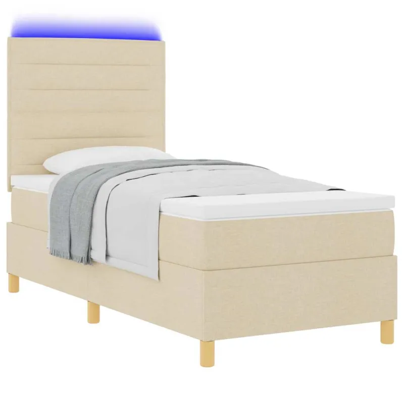 LED Čiužinio Lova su čiužiniu Kreminė 100 x 200 cm audinys