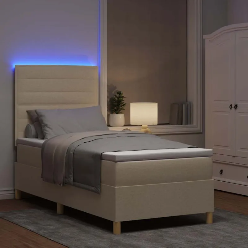 LED Čiužinio Lova su čiužiniu Kreminė 100 x 200 cm audinys