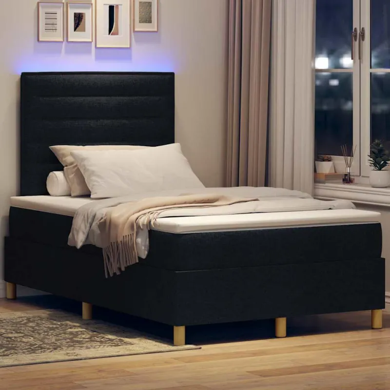 LED Čiužinio Lova su čiužiniu Juoda 120 x 190 cm audinys