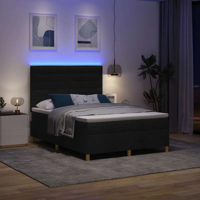 LED Čiužinio Lova su čiužiniu Juoda 160 x 200 cm audinys