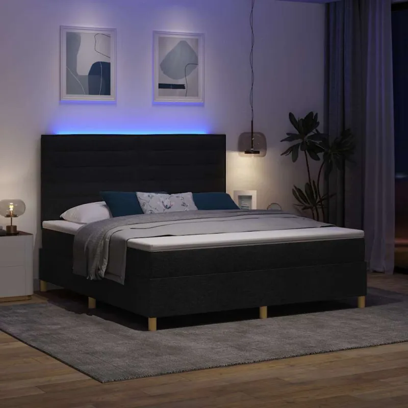 LED Čiužinio Lova su čiužiniu Juoda 180 x 200 cm audinys