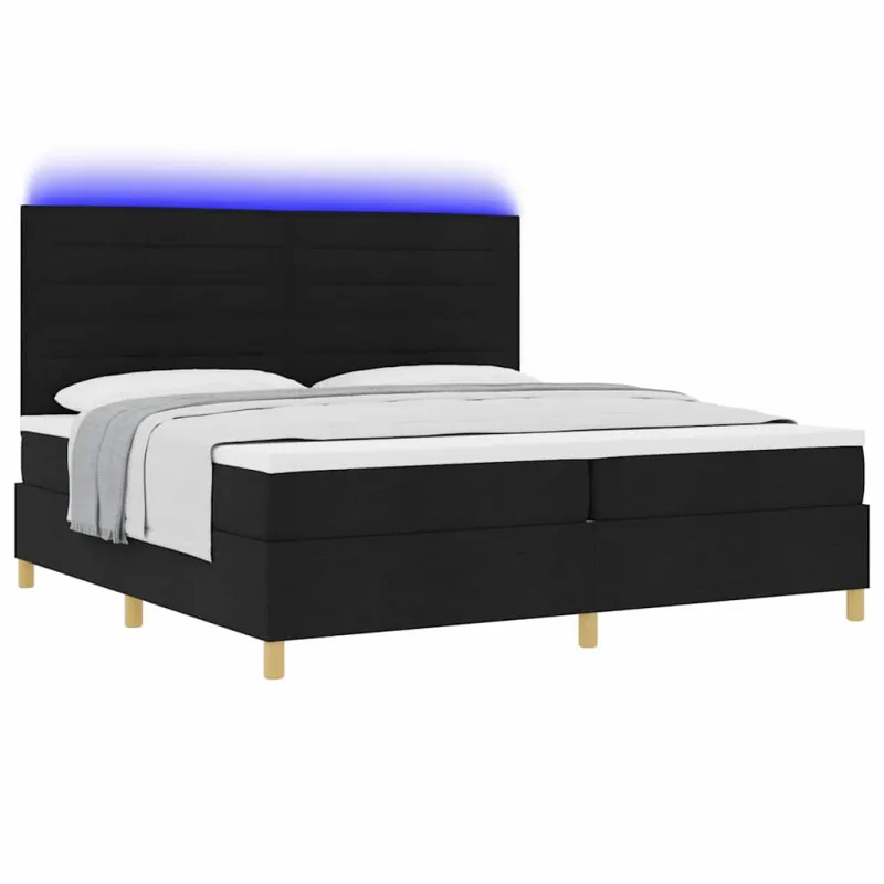 LED Čiužinio Lova su čiužiniu Juoda 200 x 200 cm audinys