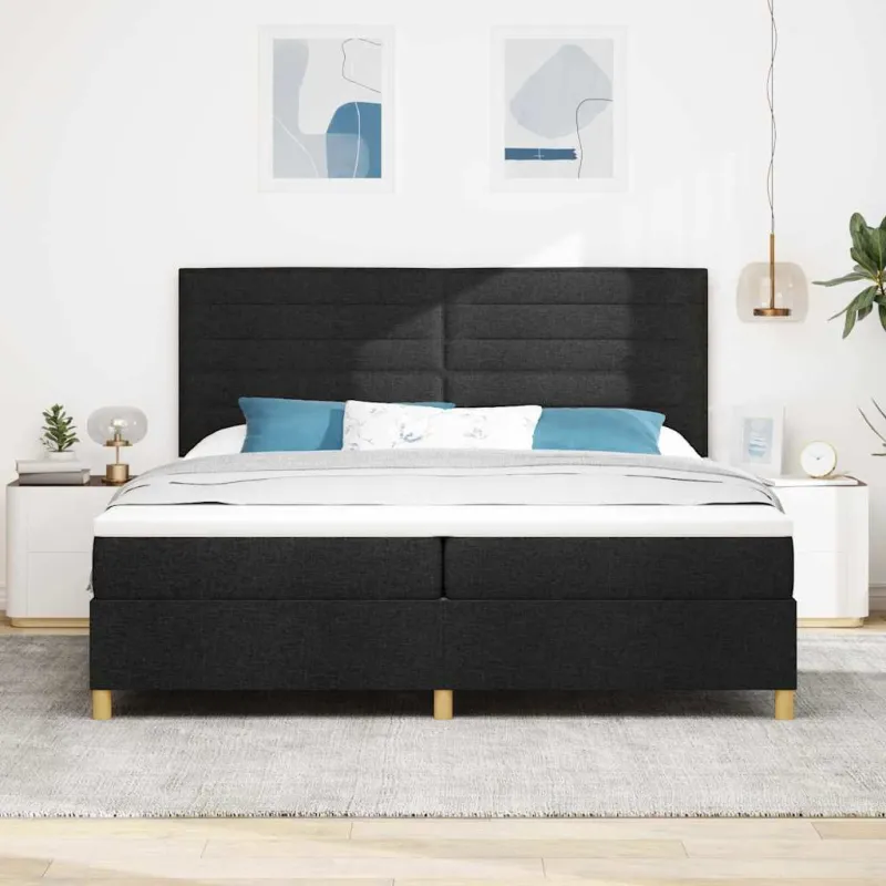 LED Čiužinio Lova su čiužiniu Juoda 200 x 200 cm audinys