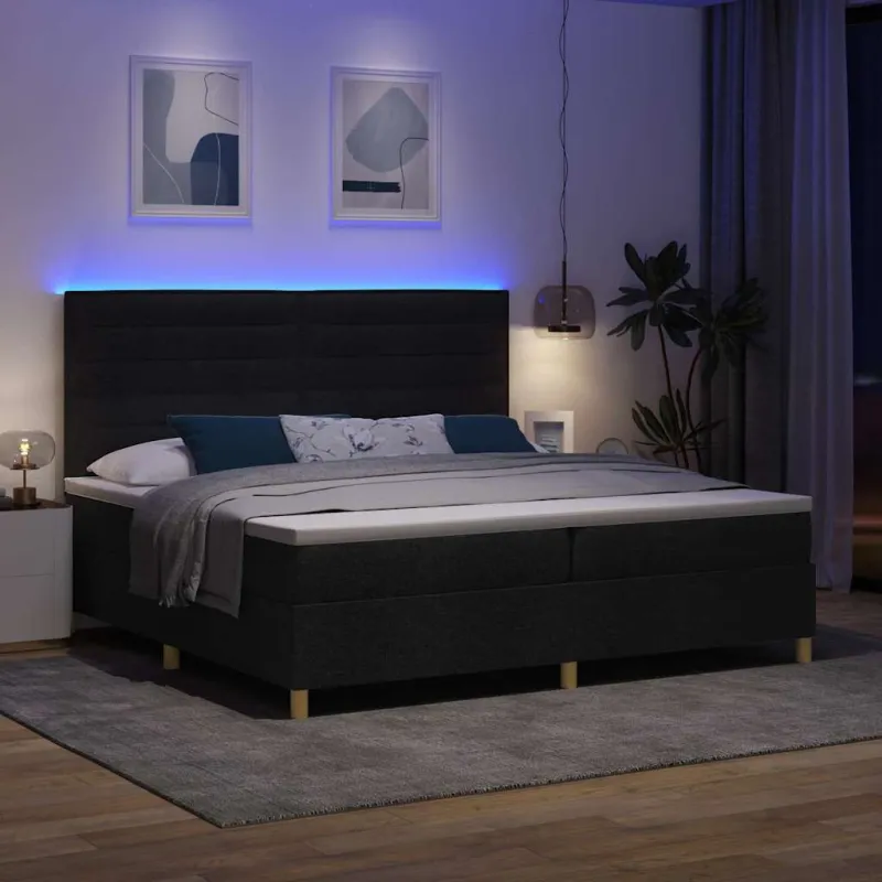 LED Čiužinio Lova su čiužiniu Juoda 200 x 200 cm audinys