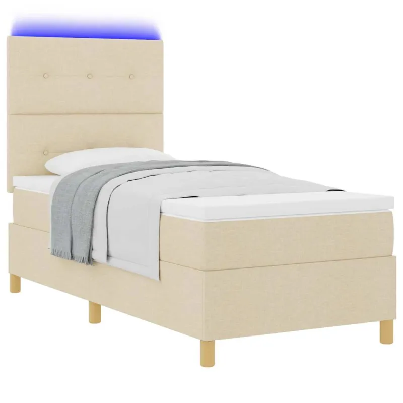 LED Čiužinio Lova su čiužiniu Kreminė 90 x 190 cm audinys