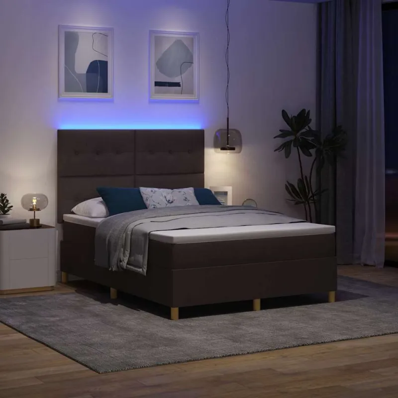 LED Čiužinio Lova Tamsiai rudas 140 x 190 cm audinys