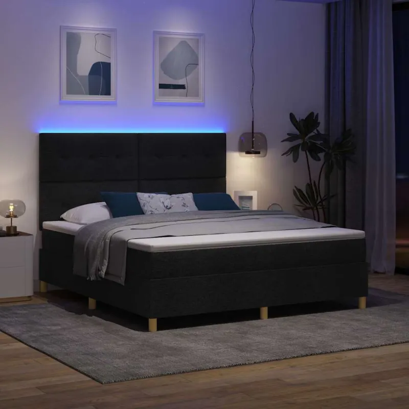LED Čiužinio Lova su čiužiniu Juoda 180 x 200 cm audinys