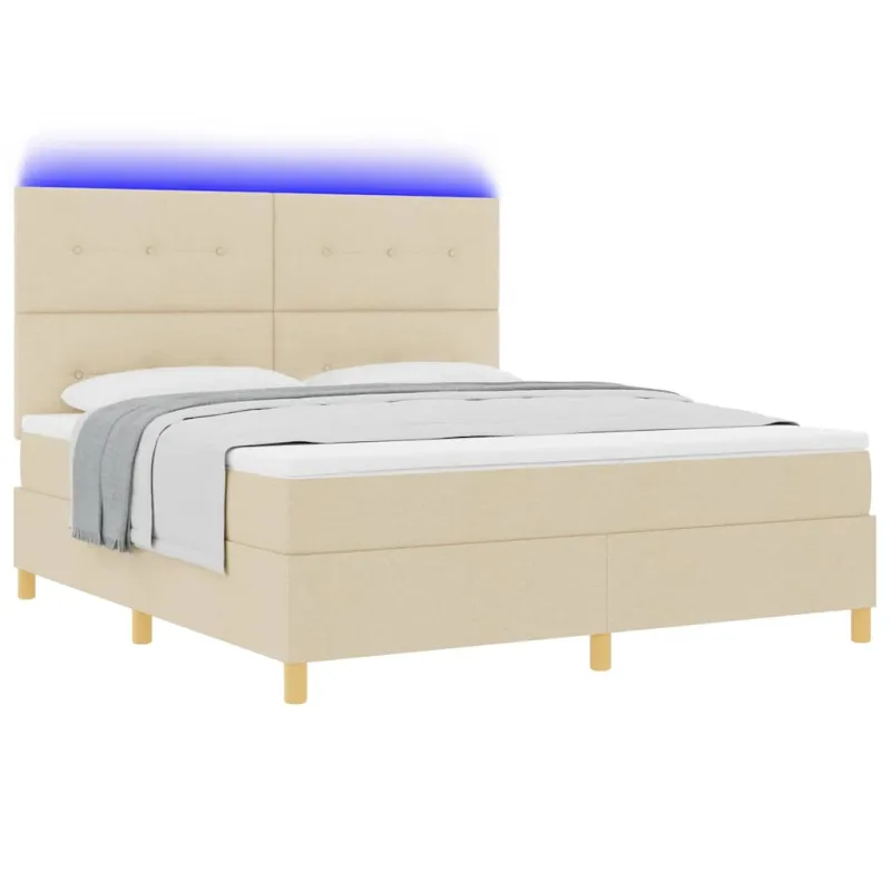 LED Čiužinio Lova su čiužiniu Kreminė 180 x 200 cm audinys