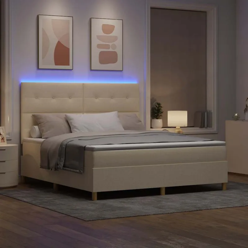LED Čiužinio Lova su čiužiniu Kreminė 180 x 200 cm audinys