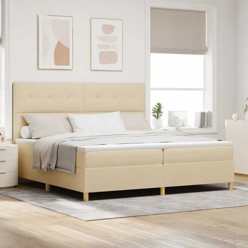 LED Čiužinio Lova su čiužiniu Kreminė 200 x 200 cm audinys