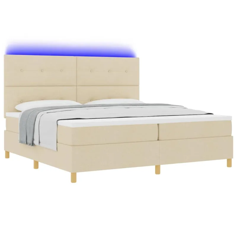 LED Čiužinio Lova su čiužiniu Kreminė 200 x 200 cm audinys