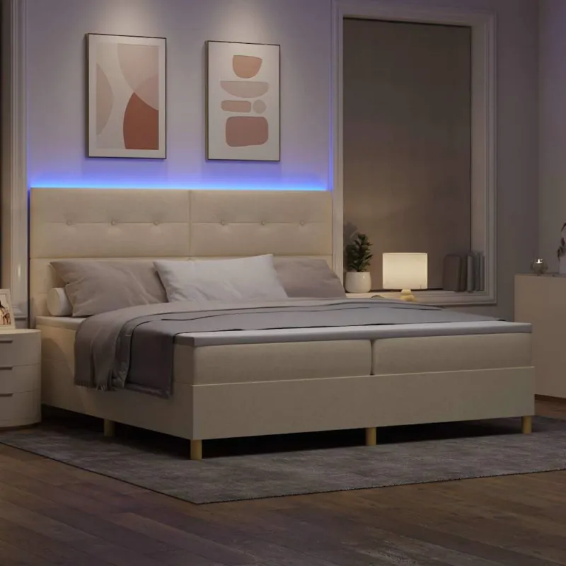 LED Čiužinio Lova su čiužiniu Kreminė 200 x 200 cm audinys