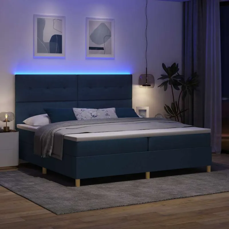 LED Čiužinio Lova su čiužiniu Mėlyna 200 x 200 cm audinys