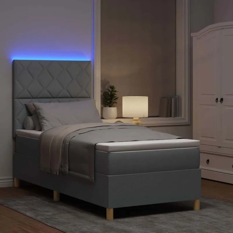 LED Čiužinio Lova Šviesiai pilka 100 x 200 cm audinys