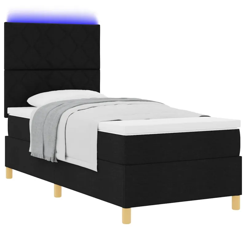 LED Čiužinio Lova su čiužiniu Juoda 100 x 200 cm audinys