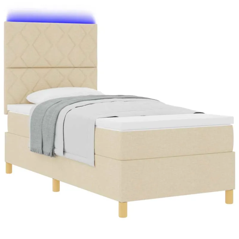 LED Čiužinio Lova su čiužiniu Kreminė 100 x 200 cm audinys