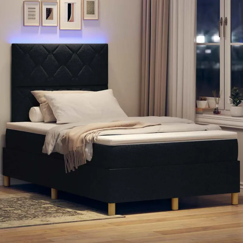 LED Čiužinio Lova su čiužiniu Juoda 120 x 200 cm audinys