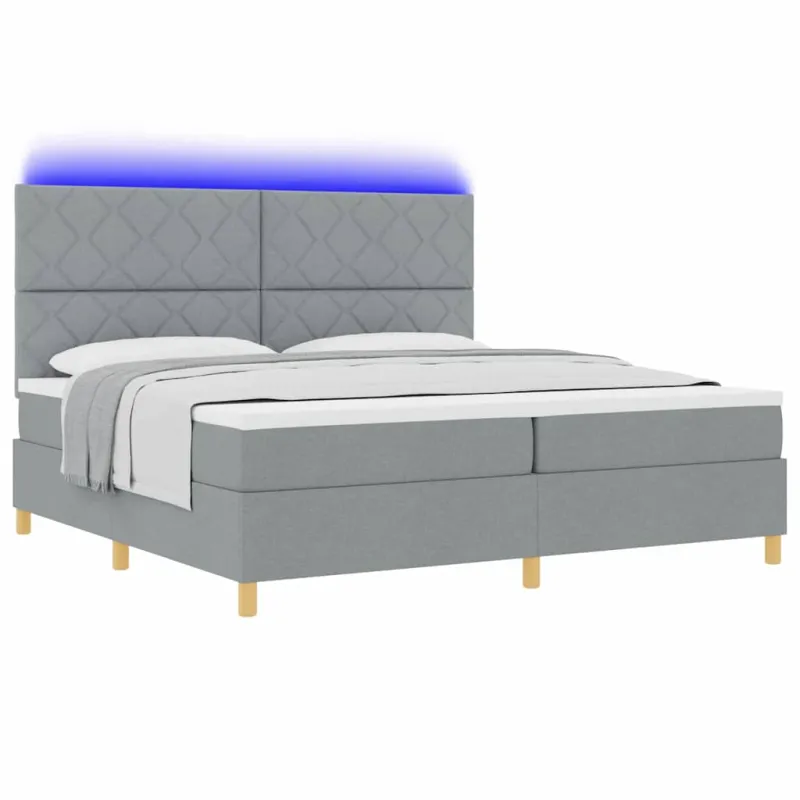 LED Čiužinio Lova Šviesiai pilka 200 x 200 cm audinys